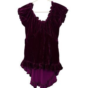Marrika Nakk Velvet Peasant Top One Sz Purple Short Sleeve Western Boho Cowgirl